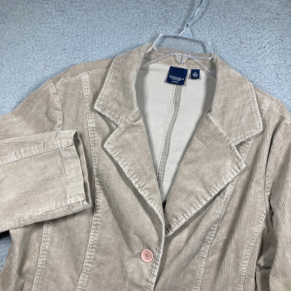 Sonoma Corduroy Blazer Women 2X Tan Beige 3-Button Flap Pockets Classic Jacket